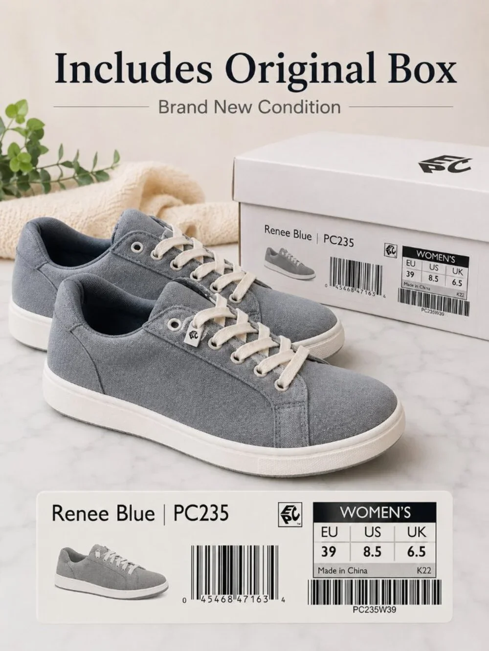 Aetrex Renee Women’s 8.5 Blue Canvas Comfort Sneakers New in Box